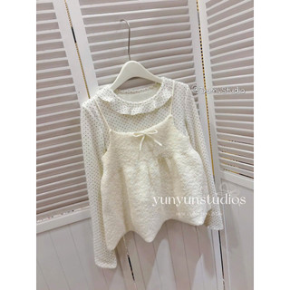 SET Gile + Áo Lông Thỏ Chấm Bi Cổ Bèo Hàn Quốc Vintage Xinh Xắn Trẻ Trung Trenddy QCCCl1 (Ảnh thật )|Dami.Studio