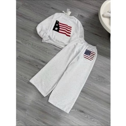 Sét Áo Nỉ Cổ Tròn In Cờ Mỹ Giả Thêu Cực Đẹp Phối Quần Dài Túi Lá Cờ Unisex Nam Nữ From Rộng Hottrend 2026
