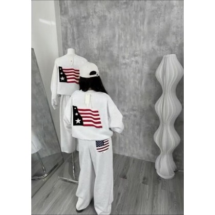 Sét Áo Nỉ Cổ Tròn In Cờ Mỹ Giả Thêu Cực Đẹp Phối Quần Dài Túi Lá Cờ Unisex Nam Nữ From Rộng Hottrend 2026