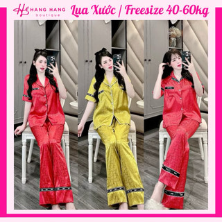 Đồ ngủ nữ 40-60kg, pijama dài cộc tay ngắn viền đáp lụa xước mềm mát 60CD13, đồ bộ nữ đồ mặc nhà trơn sang chảnh