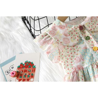 Váy hoa tiểu thư bé gái 9th-4 tuổi vải thô cotton mềm mát cổ búp bê dễ thương D1255 Bí Ngô Nhỏ