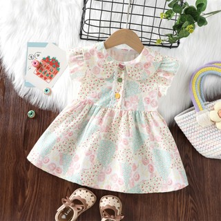 Váy hoa tiểu thư bé gái 9th-4 tuổi vải thô cotton mềm mát cổ búp bê dễ thương D1255 Bí Ngô Nhỏ