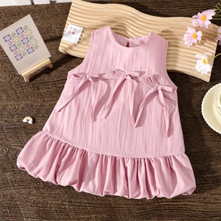 Váy chữ A tùng váy bí xòe gắn nơ cho bé gái 1-4 tuổi Váy mùa hè đơn giản xinh xắn D1258 Bí Ngô Nhỏ