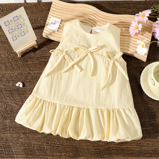 Váy chữ A tùng váy bí xòe gắn nơ cho bé gái 1-4 tuổi Váy mùa hè đơn giản xinh xắn D1258 Bí Ngô Nhỏ