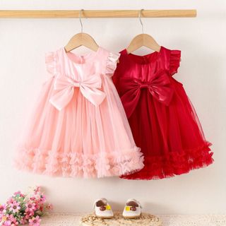 Váy công chúa bé gái 1-5 tuổi dự tiệc vải tơ óng trơn loại tốt D1256 Bí Ngô Nhỏ