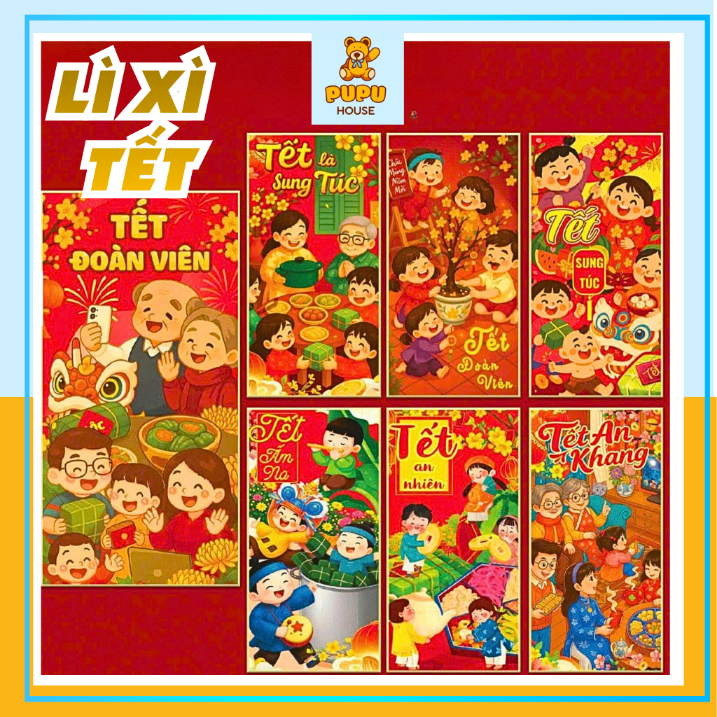 Bao Lì Xì Tết 2026 Hoa Lá Đầy Màu Sắc Chúc Mừng Năm Mới Màu Sắc Tươi Sáng Xấp Lì Xì Quà Tặng - Đồ Chơi PUPU HOUSE