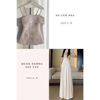 Set Áo Gấm Phối Quần Xếp Ly Hiện Đại Sang Trọng