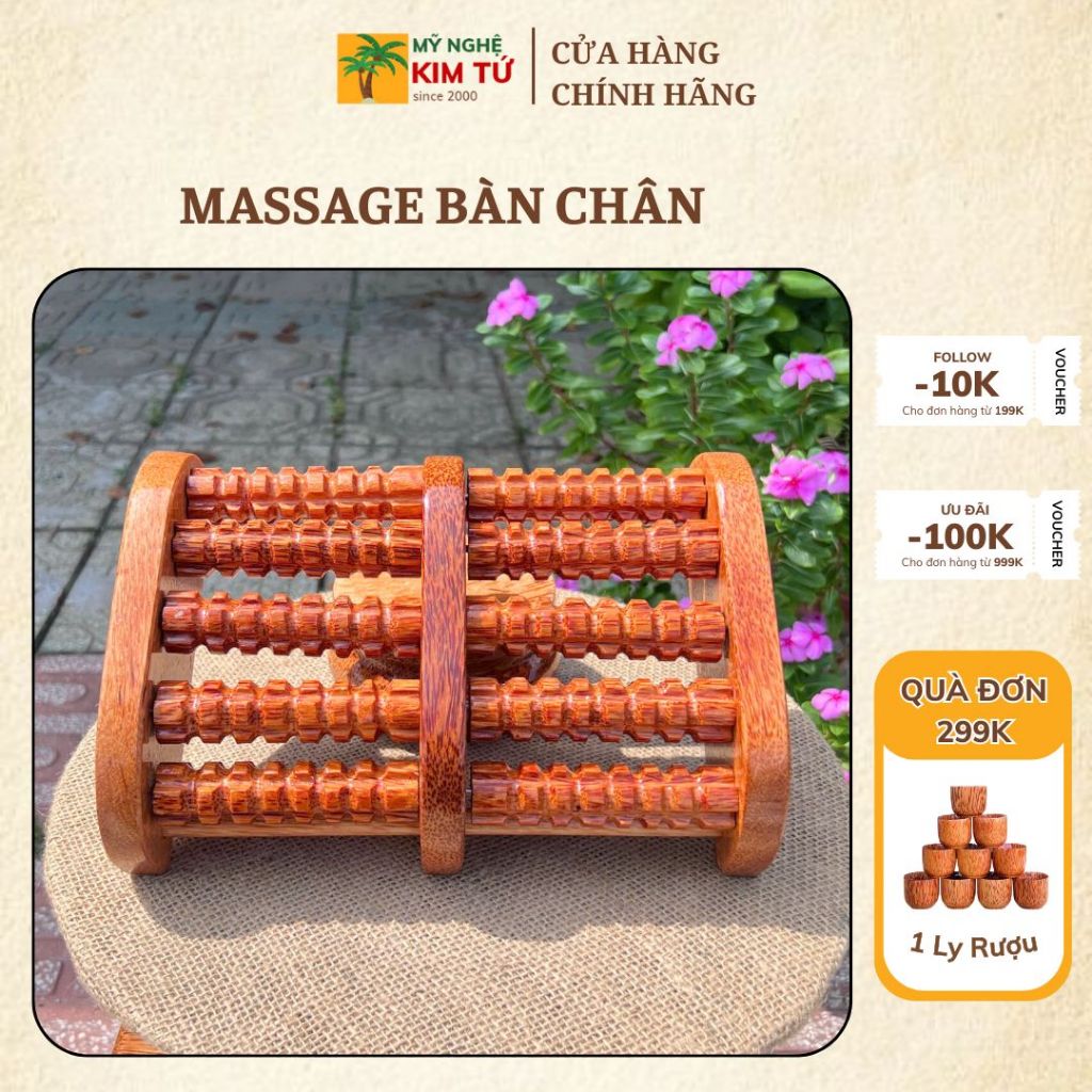 Bàn Lăn Chân Gỗ Dừa Massage Bấm Huyệt Lưu Thông Khí Huyết, Thư Giãn Tại Nhà KIM TỨ - Mỹ Nghệ Hàng Chuẩn Loại 1