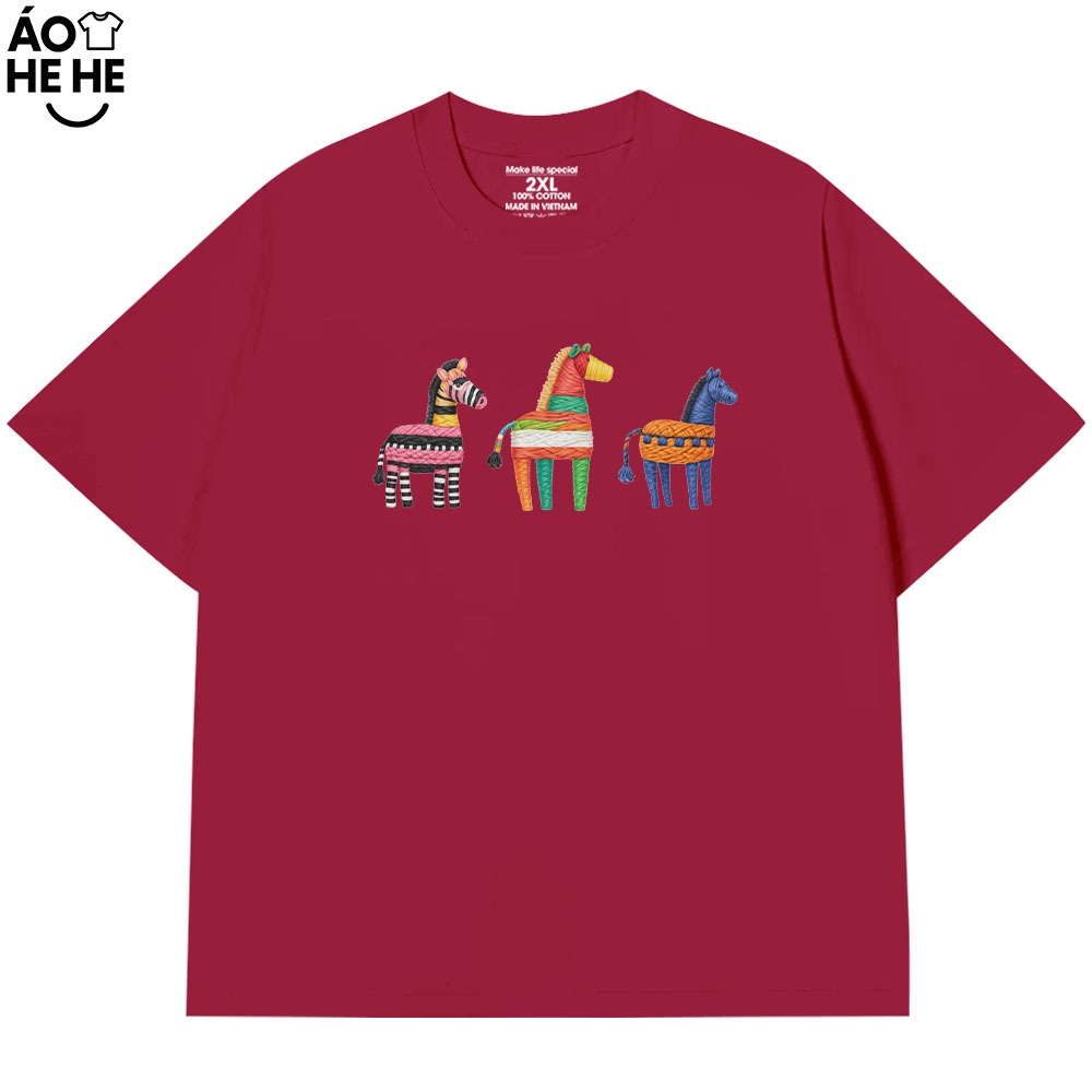 Áo Thun Tết 2026 In Hình 3 Con Ngựa Giả Thêu Form Rộng Cotton 230gsm In Theo Yêu Cầu