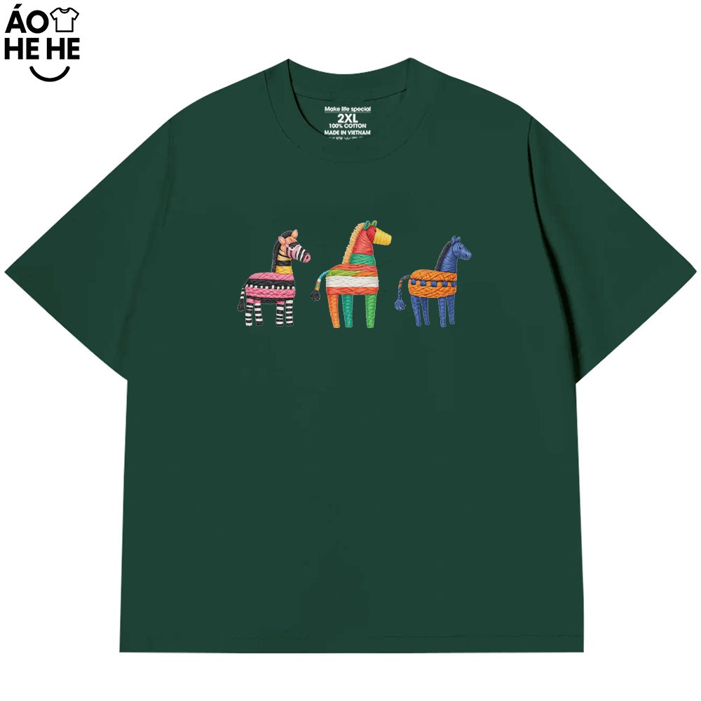 Áo Thun Tết 2026 In Hình 3 Con Ngựa Giả Thêu Form Rộng Cotton 230gsm In Theo Yêu Cầu