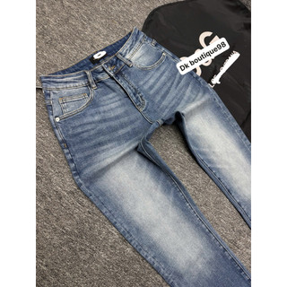 quần bò dài nam dk boutique màu xanh trơn tag gương hoạ tiết cạp điẻm nhấn,vải dầy mềm co dãn nhẹ giữ phom bền màu