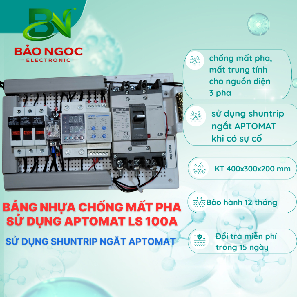 Tủ điện 3 pha 65A-100A bảo vệ mất pha, trung tính, chống chập quá tải, cao áp thấp áp bằng Shunt trip hoặc KHỞI ĐỘNG TỪ