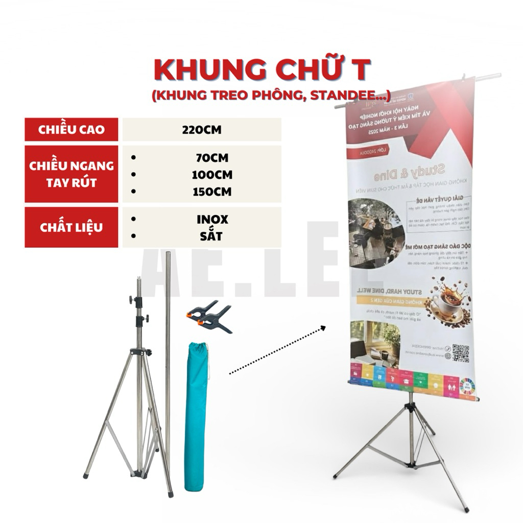 [XẢ KHO] Chân Chữ T, Chân Standee, Khung Treo Phông Inox / Sắt Cao 2m2- Chụp Sản Phẩm, Sự Kiện - AE.LEE
