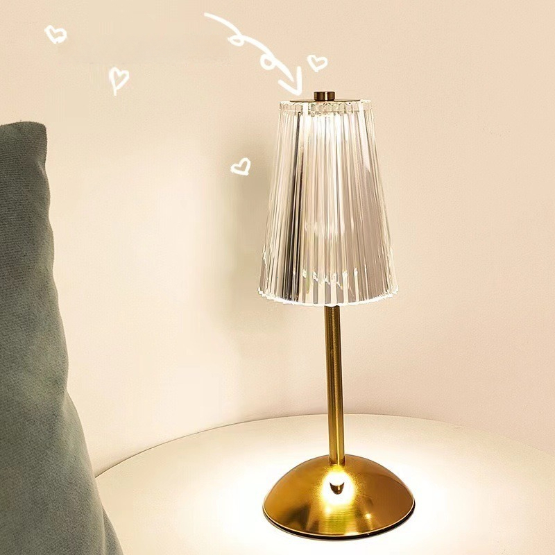 Explosion Glass Vintage Đèn bàn Ba màu Dimmer Touch LED Đèn bàn Nhẹ nhàng Cao cấp Bầu không khí Phòng ngủ Đèn bàn
