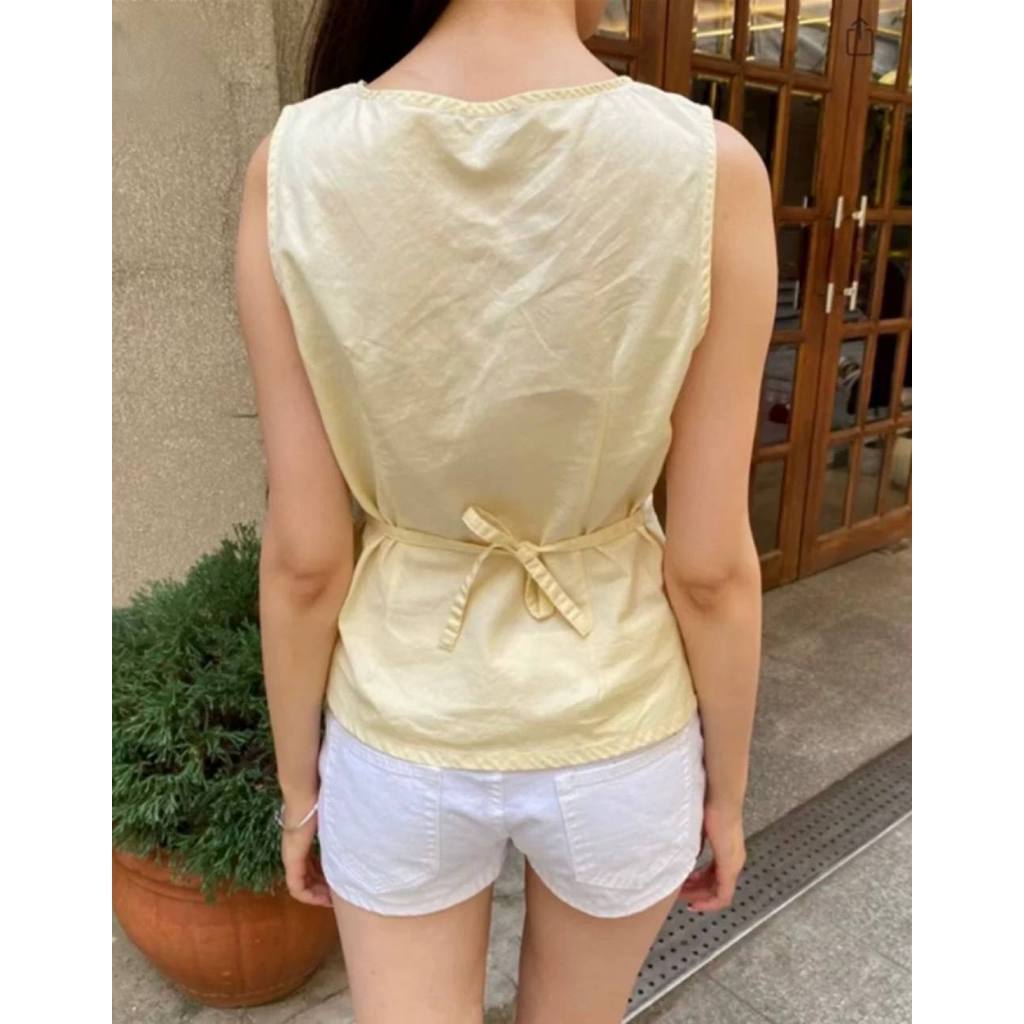 𝗘𝘀𝗲-Áo Linen cổ V thắt nơ sau