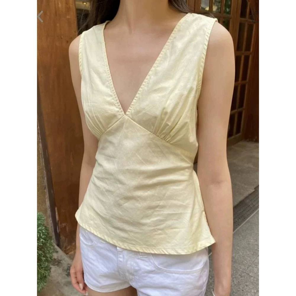 𝗘𝘀𝗲-Áo Linen cổ V thắt nơ sau