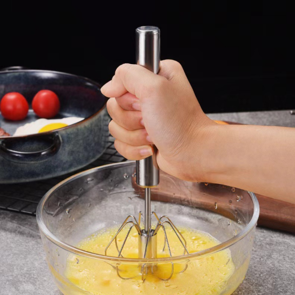 Cây Đánh Trứng Inox Tự Xoay Nhanh 360 Không Dùng Pin, Tiện Lợi Cho Nhà Bếp