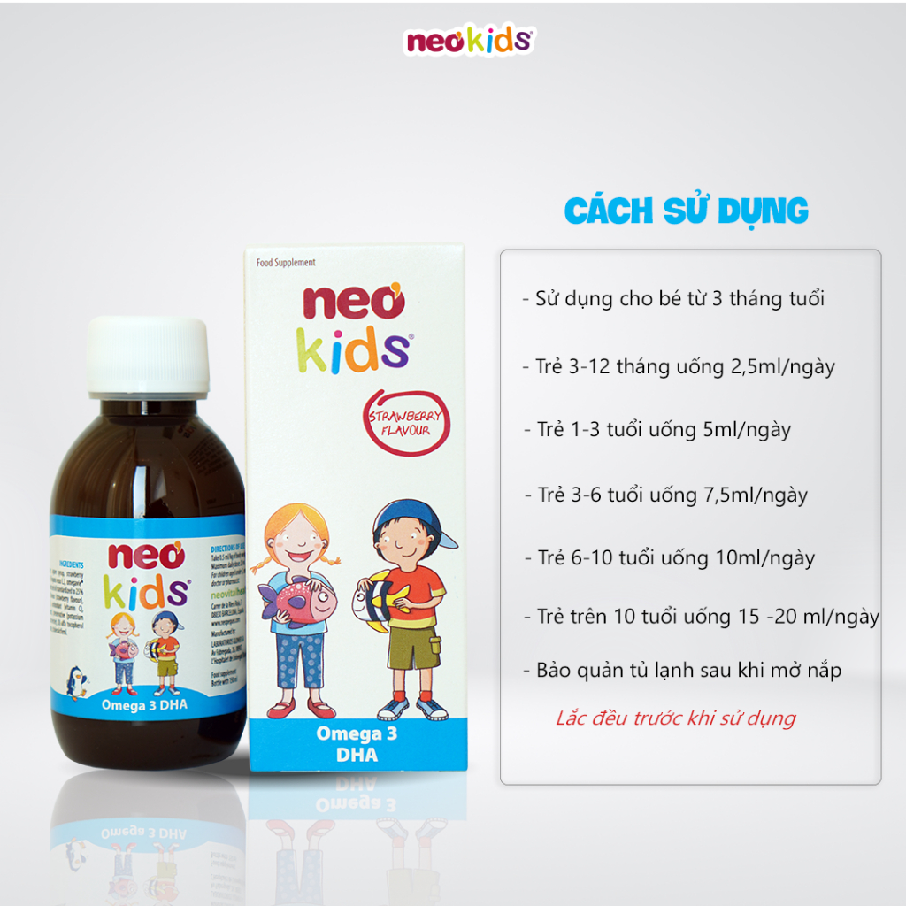 Neo Kids Omega 3 DHA - Hỗ trợ bổ sung DHA, vitamin cho trẻ phát triển toàn diện chai 150ml