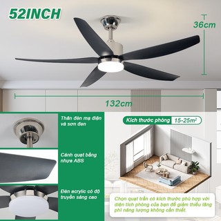 Quạt Trần Đèn 5 Cánh GOGEOUS 6 Cấp Độ Gió, 3 Chế Độ Đèn, Điều Khiển Từ Xa【Bảo hành 3 năm】