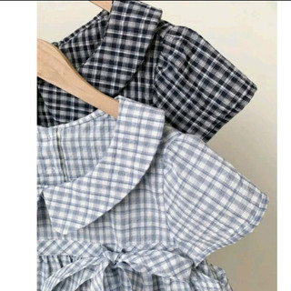 Áo Sơ Mi Babydoll Cổ Sen Kẻ Sọc Caro Tay Ngắn Phối Nơ Ngực Siêu Dễ thương