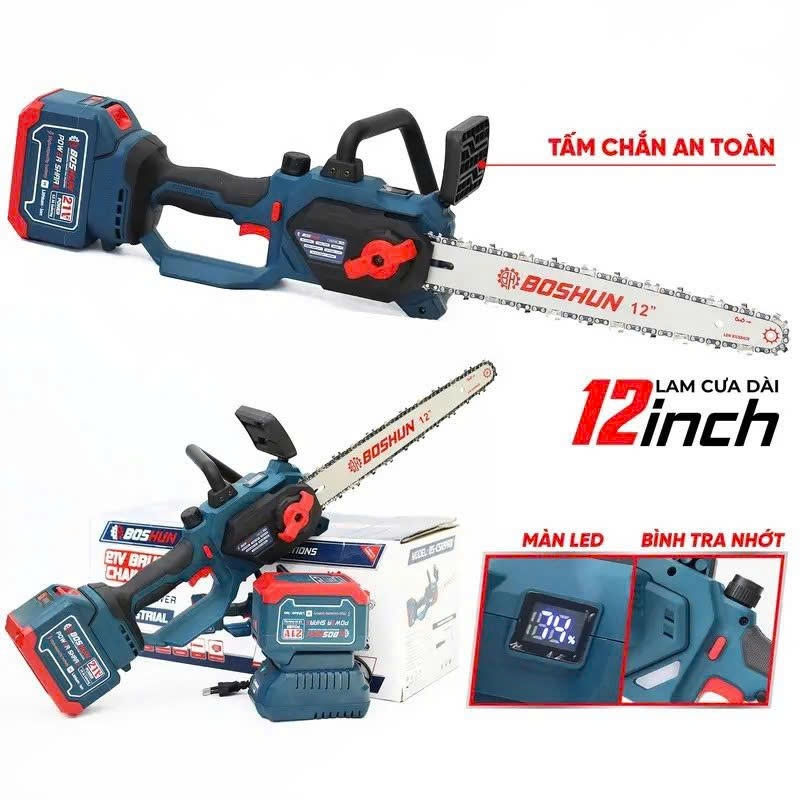 [CHÍNH HÃNG] Máy Cưa Xích 12in  BS-CS12BLC Bossun Không Chổi Than - 100% Lõi Đồng - Chuyên Cưa Gỗ, Cắt Cây,..