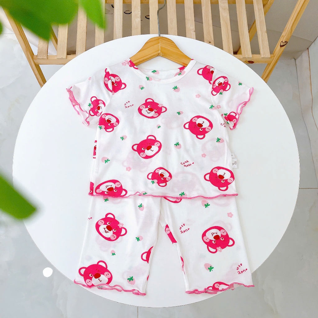 Bộ lửng cho bé gái sợi sồi Modal Ice Cool Lá Homewear A371 họa tiết kitty gấu dâu hoa nhí