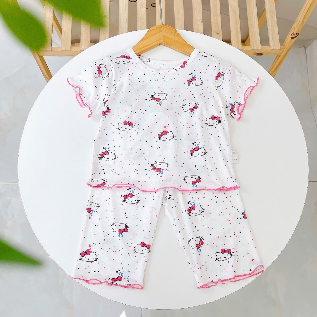 Bộ lửng cho bé gái sợi sồi Modal Ice Cool Lá Homewear A371 họa tiết kitty gấu dâu hoa nhí