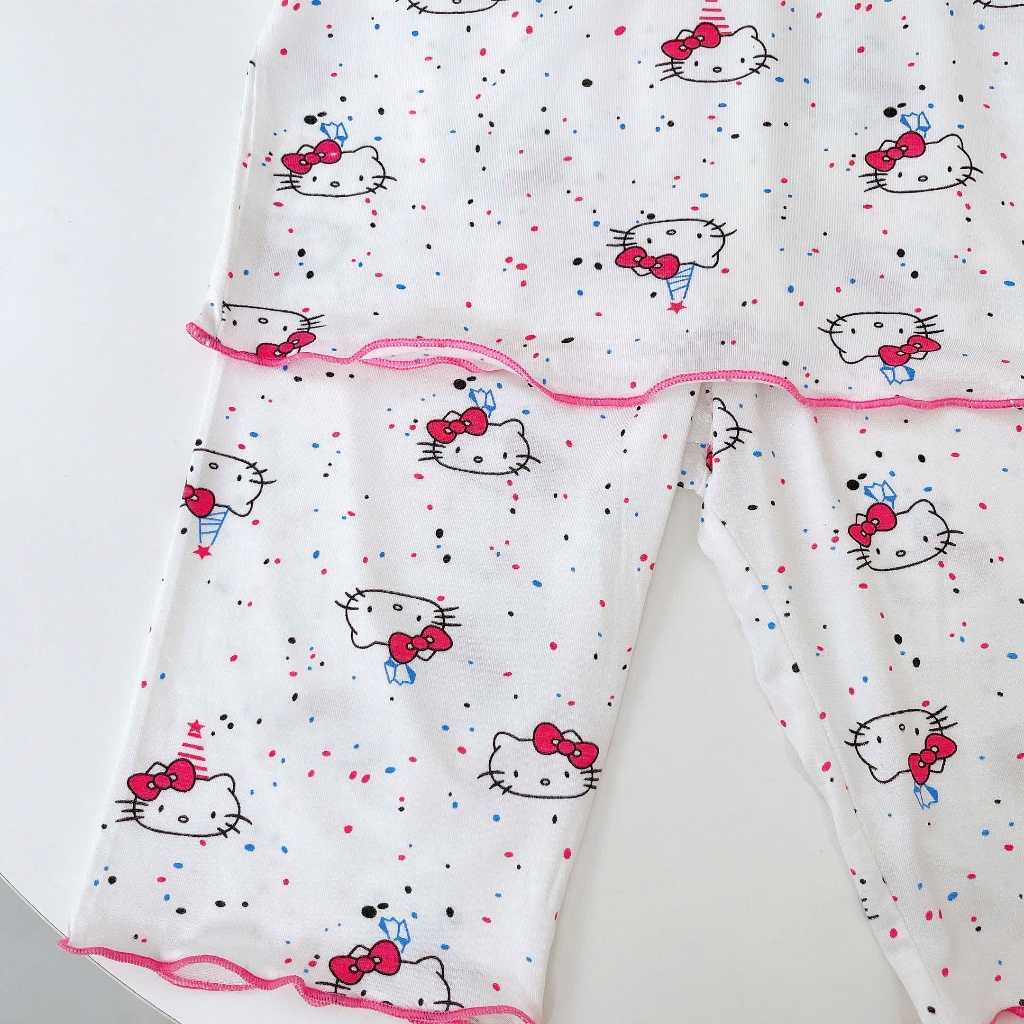 Bộ lửng cho bé gái sợi sồi Modal Ice Cool Lá Homewear A371 họa tiết kitty gấu dâu hoa nhí