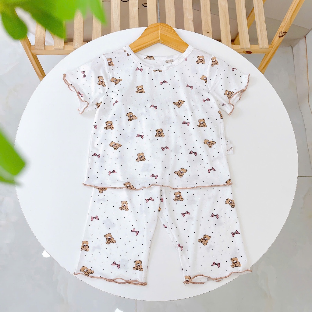 Bộ lửng cho bé gái sợi sồi Modal Ice Cool Lá Homewear A371 họa tiết kitty gấu dâu hoa nhí