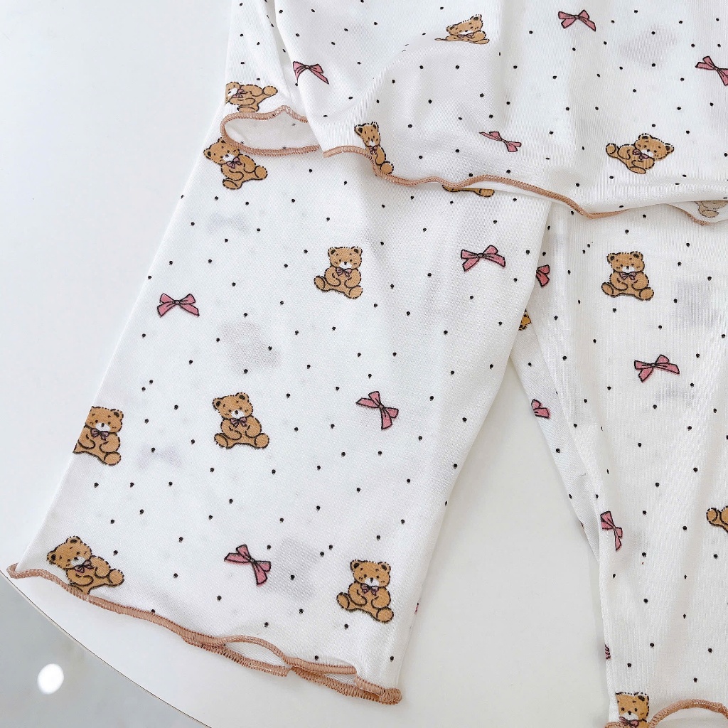 Bộ lửng cho bé gái sợi sồi Modal Ice Cool Lá Homewear A371 họa tiết kitty gấu dâu hoa nhí