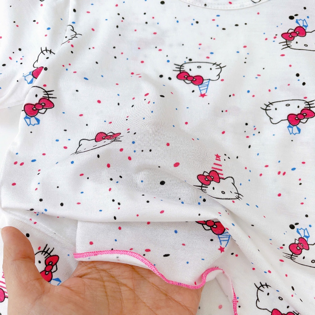 Bộ lửng cho bé gái sợi sồi Modal Ice Cool Lá Homewear A371 họa tiết kitty gấu dâu hoa nhí