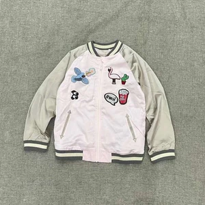 Áo Khoác Bomber Bé Gái Cotton 2 Lớp Thêu Hình Dễ Thương Phong Cách Hàn Quốc