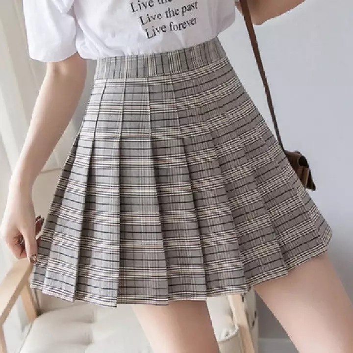 Váy ngắn nữ Hàn Quốc họa tiết caro, váy cosplay đội tưng, dây đai lót phản quang cho phụ nữ