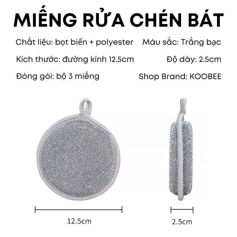 Combo 3 Miếng Bọt Biển Rửa Chén Bát 2 Mặt KOOBEE –Giẻ Rửa Bát, Cọ Xoong Nồi Đa Năng – Tạo Bọt Mạnh, Không Trầy Xước Nồi