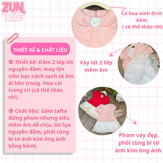 Váy Gấm Bé Gái Đính Hoa AZD612 – Đầm Tết Lixi 2 Lớp Lót Lụa, Tùng Bí Tơ Ánh Kim Cao Cấp