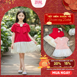 Váy Gấm Bé Gái Đính Hoa AZD612 – Đầm Tết Lixi 2 Lớp Lót Lụa, Tùng Bí Tơ Ánh Kim Cao Cấp