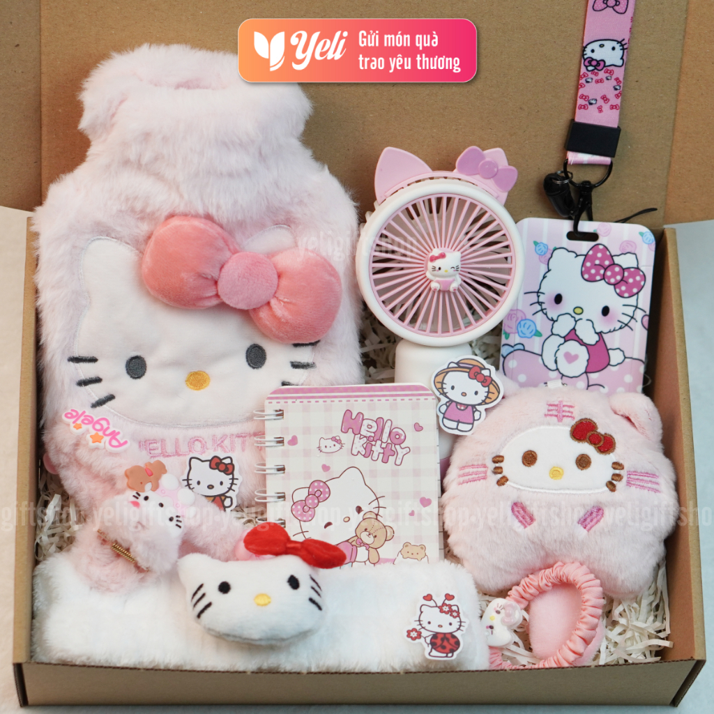 Set Túi Chườm Hello Kitty Kèm Phụ Kiện Xinh Xắn Tặng Bạn Gái, Người Yêu Các Dịp Lễ 14/2, 8/3, Hộp Quà Hello Kitty Yeli