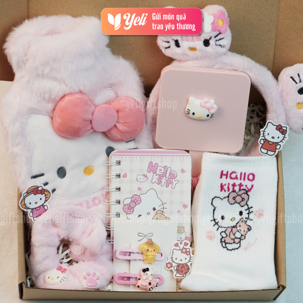 Set Túi Chườm Hello Kitty Kèm Phụ Kiện Xinh Xắn Tặng Bạn Gái, Người Yêu Các Dịp Lễ 14/2, 8/3, Hộp Quà Hello Kitty Yeli