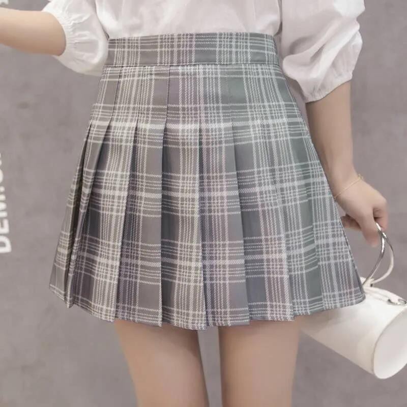 Váy ngắn nữ Hàn Quốc họa tiết caro, váy cosplay đội tưng, dây đai lót phản quang cho phụ nữ