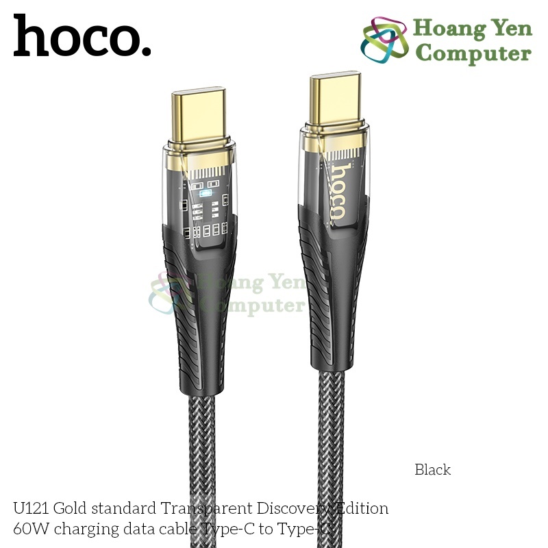 Cáp Sạc Nhanh Hoco U121 Crystal Charging Data Cable 27W–60W, Dây Dù, Đèn LED - BH 6 Tháng - Hoàng Yến Computer