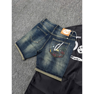 Quần short jean nam wash l nhẹ phối họa tiết viền cá tính phong cách streetwear