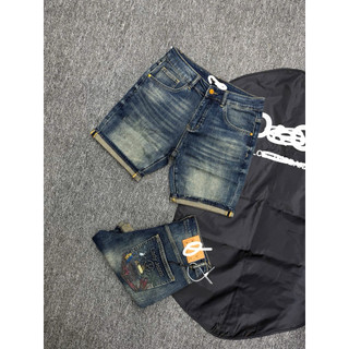 Quần short jean nam wash l nhẹ phối họa tiết viền cá tính phong cách streetwear