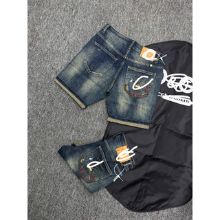 Quần short jean nam wash l nhẹ phối họa tiết viền cá tính phong cách streetwear