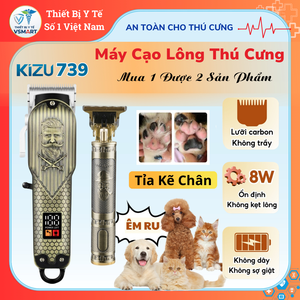 Tông Đơ Cắt Tỉa Cạo Lông Chó Mèo Không Dây Kizu739, Máy Cạo Lông Thú tặng Máy Tỉa Lông Kẽ Bàn Chân
