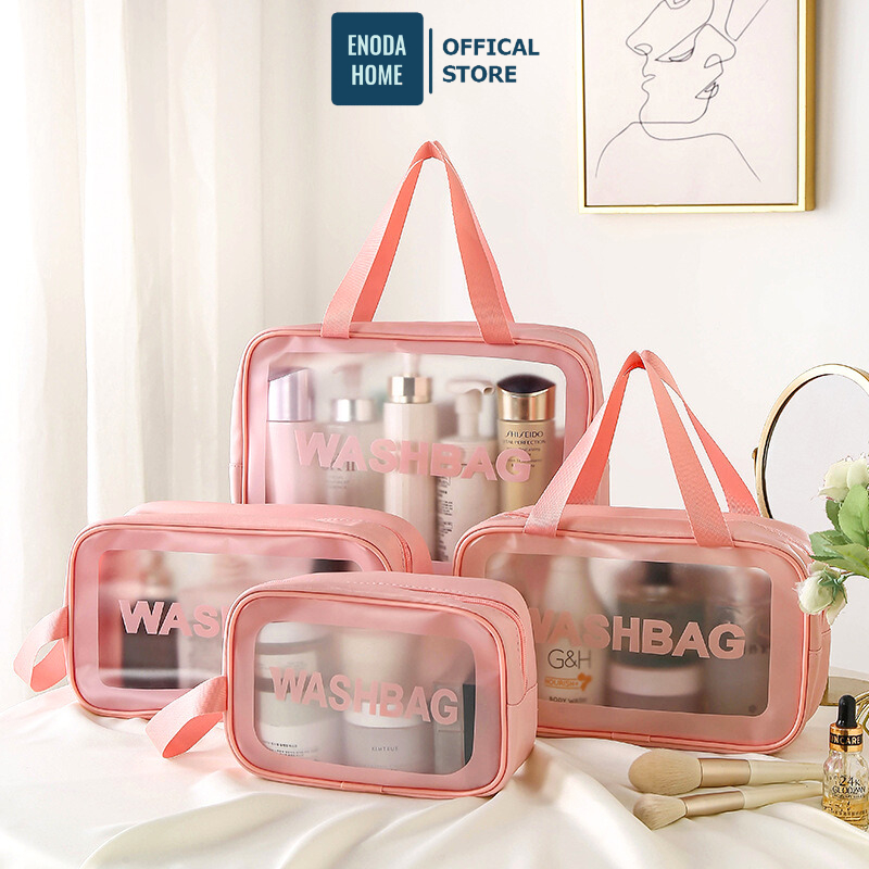 Túi Nhựa PVC Đựng Mỹ Phẩm 3 Size ENODA HOME, Túi Trong Suốt Đựng Đồ Đa Năng Có Khóa Kéo Quai Xách Tiện Lợi TuiPVC001