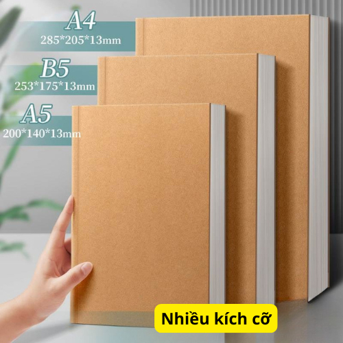 Sổ A5 Dày 256 Trang, Sổ Tay Bìa Kraft A5/B5 Cực Dày, Giấy 80 GSM Màu Ngà Chống Lóa Mắt, Lên Kế Hoạch, Viết Nhật Ký