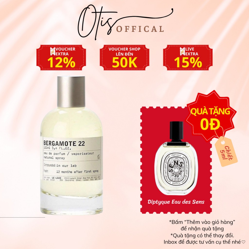 Nước Hoa Chiết 10ml Unisex Le Labo Bergamote 22 Hương Thơm Cuốn hút, Tinh tế, Sang trọng