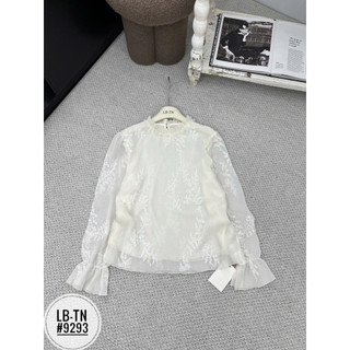 Áo sơ mi tơ dập li nhỏ cổ hoa cườm tay chun #9293