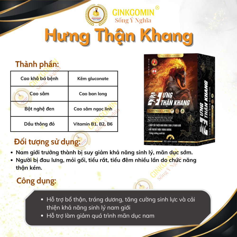 HƯNG THẬN KHANG Hỗ Trợ Bổ Thận Tráng Dương, Hỗ Trợ Tăng Cường Sinh Lực G36