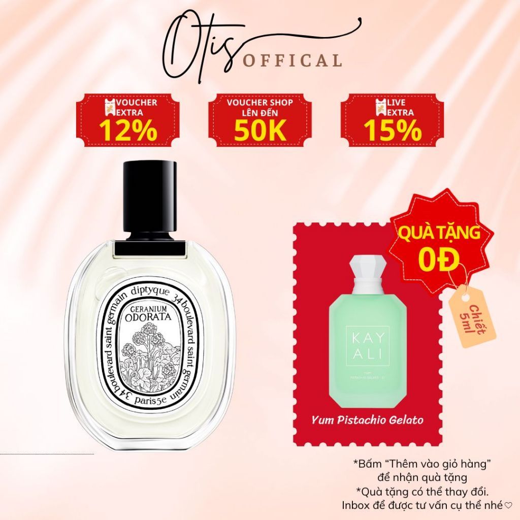 Nước Hoa Chiết 10ml Unisex Diptyque Geranium Odorata EDT Hương Thơm Tươi mát, Sang trọng, Thanh lịch